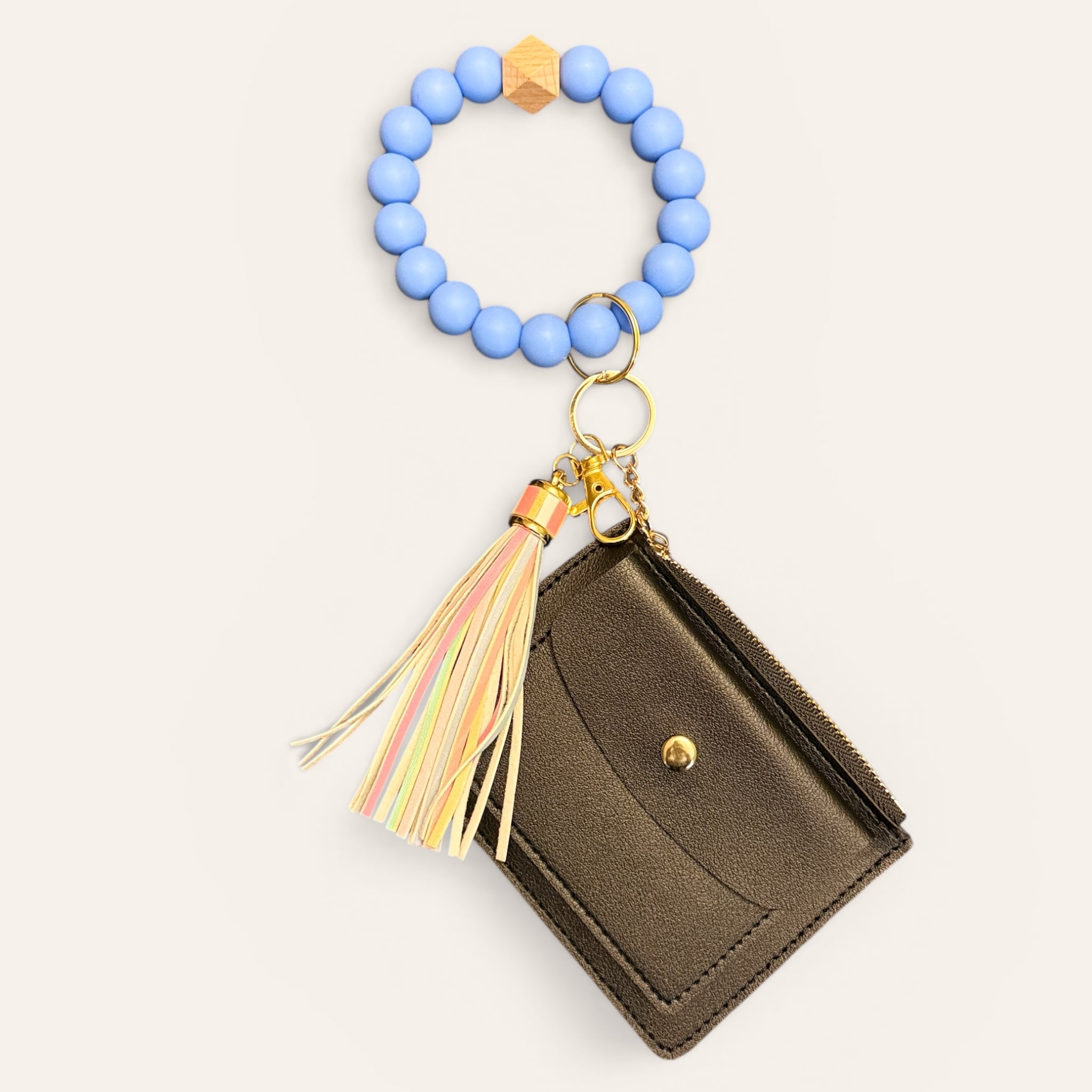 Frosted Lagoon Beaded Wristlet Keychain Wallet