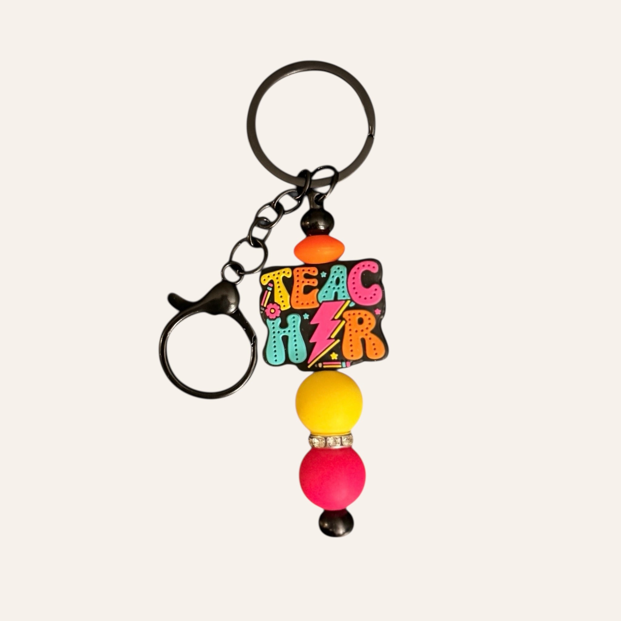 Retro Teacher Silicone Beaded Keychain
