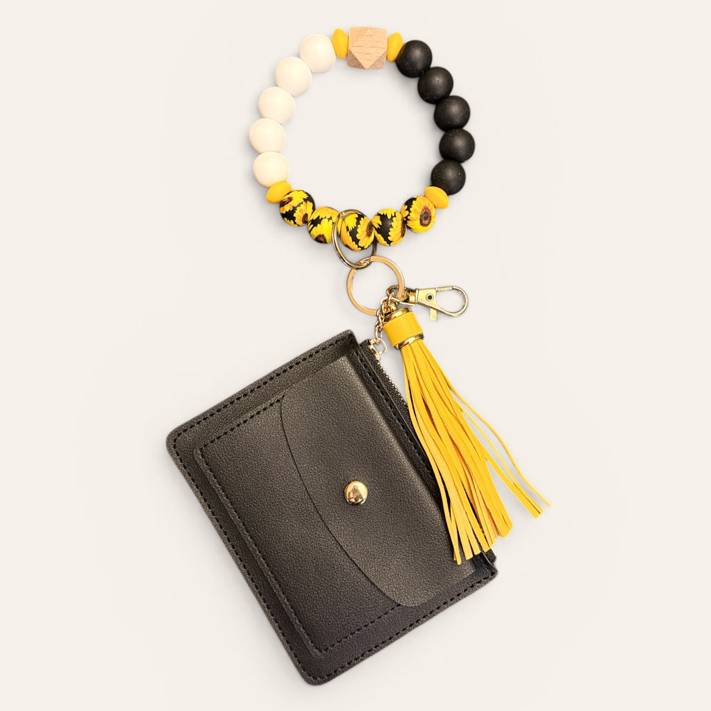 Sunflower Fields Beaded Wristlet Keychain Wallet