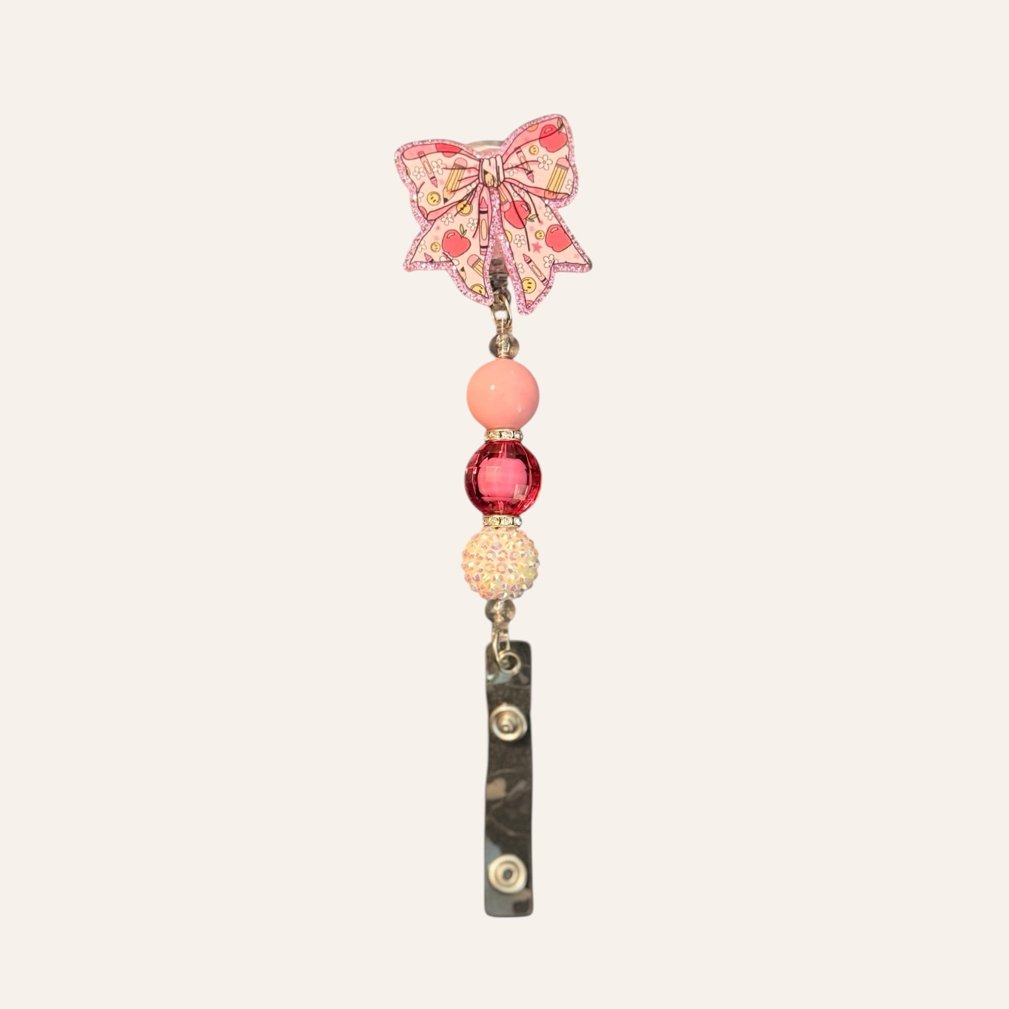 “Pink Teacher Bow” - Badge Reel