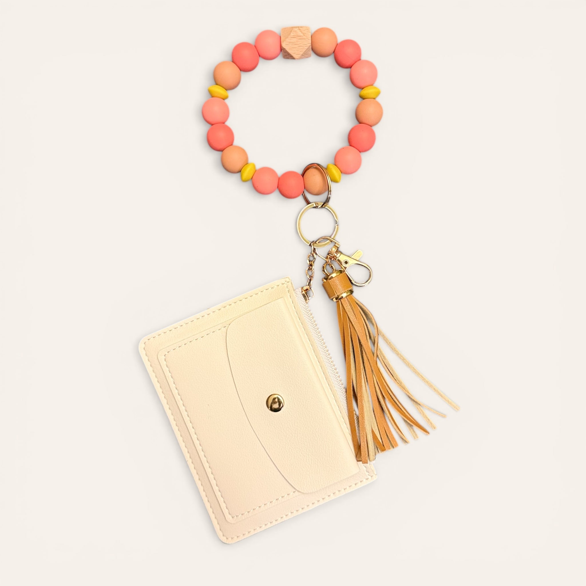 Marigold Glow Beaded Wristlet Keychain Wallet
