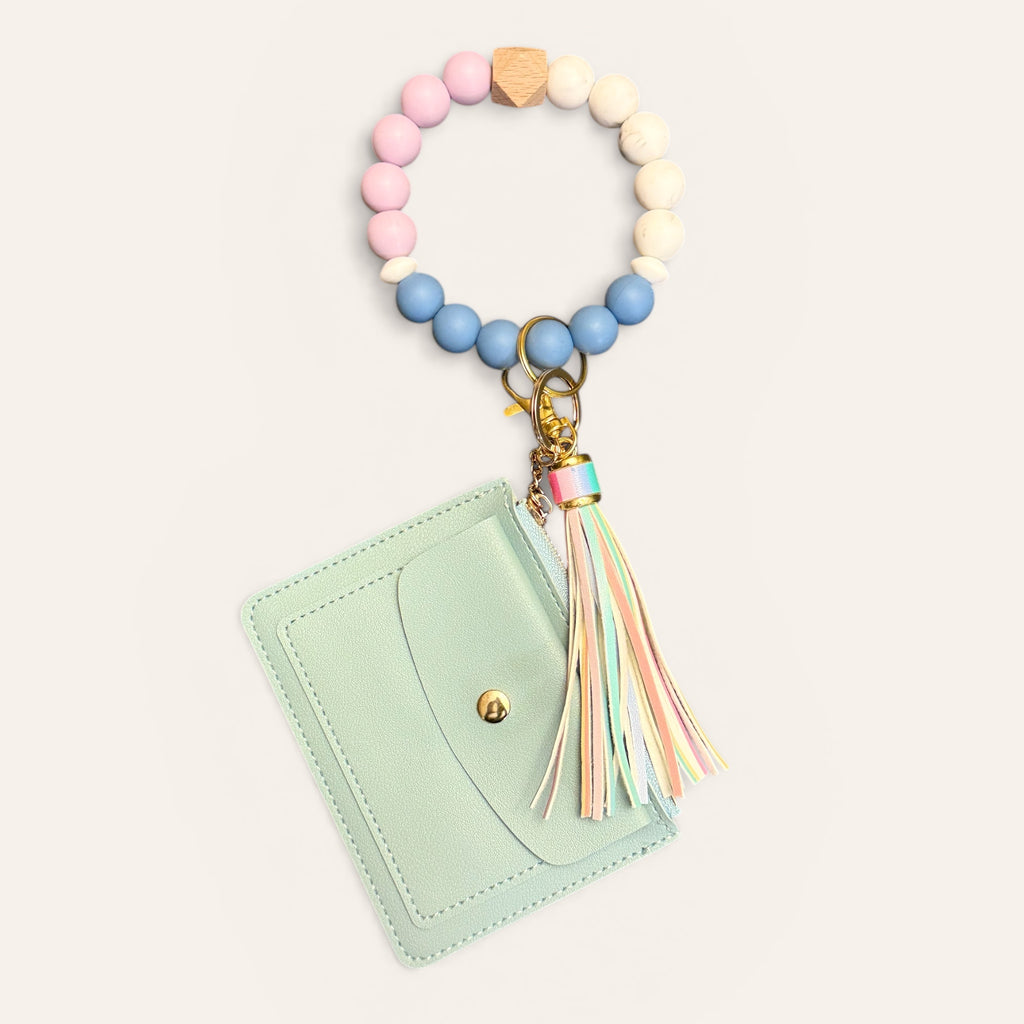 Lavender Sky Beaded Wristlet Keychain Wallet