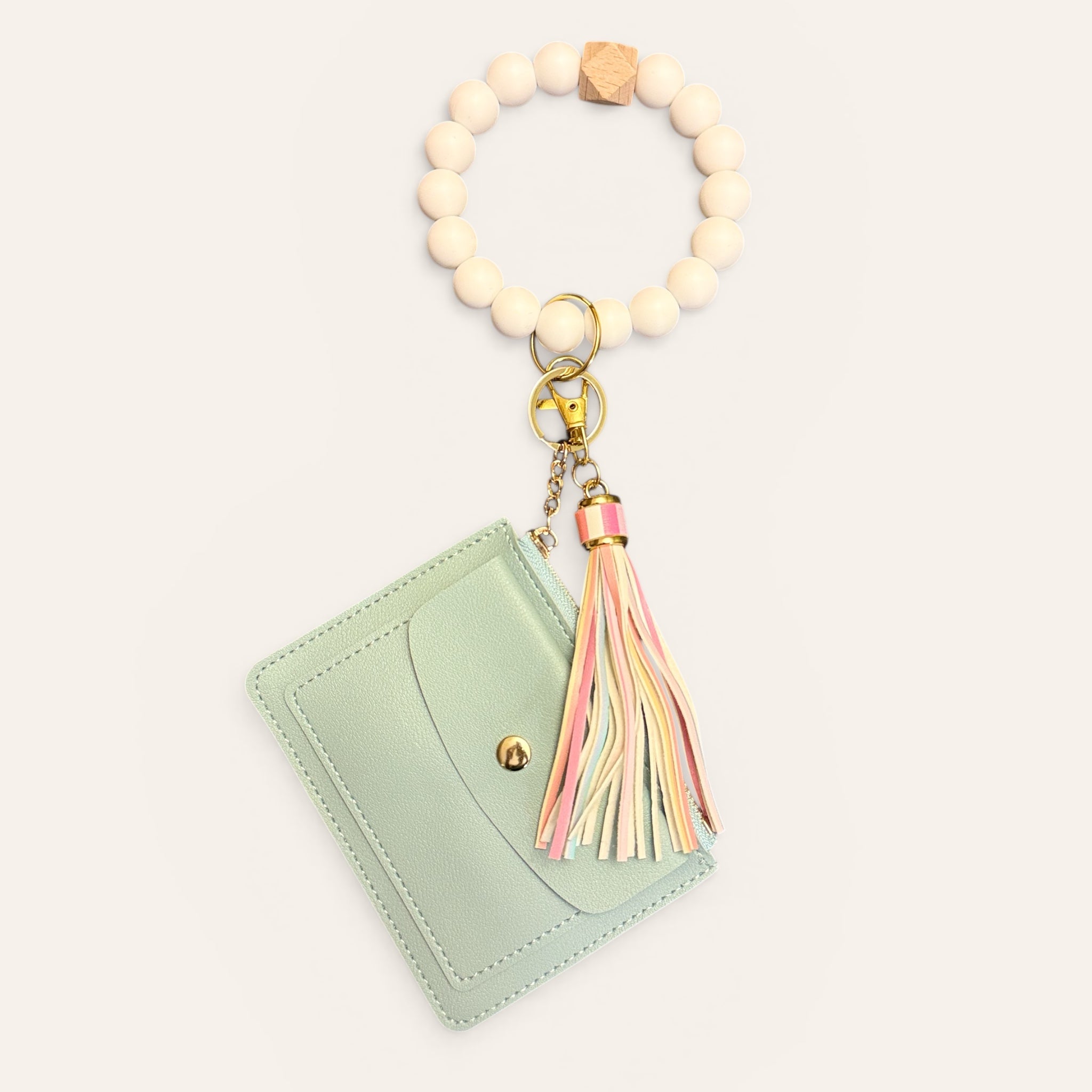 Whisper White Beaded Wristlet Keychain Wallet